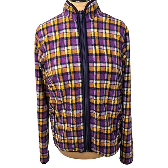 Micro Fleece Purple and Yellow Zip Front Jacket, Size XL - Picture 1 of 5